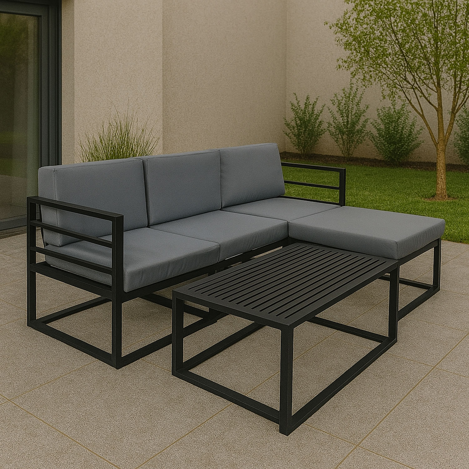 ბაღის გარნიტური HOBEL CORNER DECK METAL BLACK/ LIGHT GREY (5)