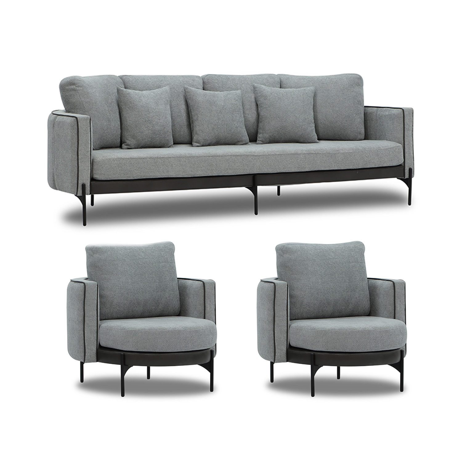 sofa set HOBEL MARIA 3+1+1 KAX7005 BLACK / GREY PHANTOM 14/ GREY PHANTOM 19 (3)