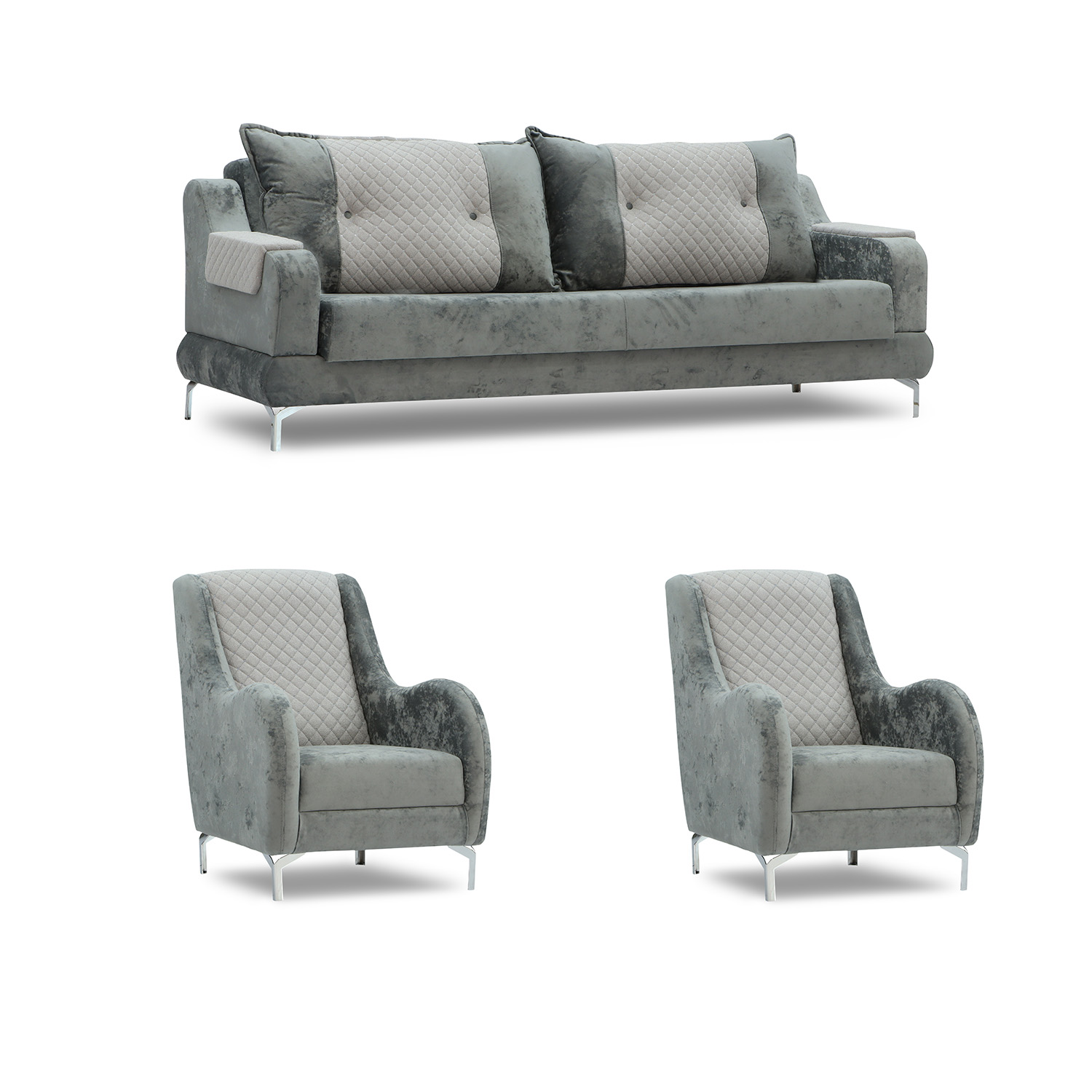 sofa set HOBEL OLIVIA 3+1+1 KAX 0419 METAL/GREY MONACO 14/GREY BUKLE 9 (4)