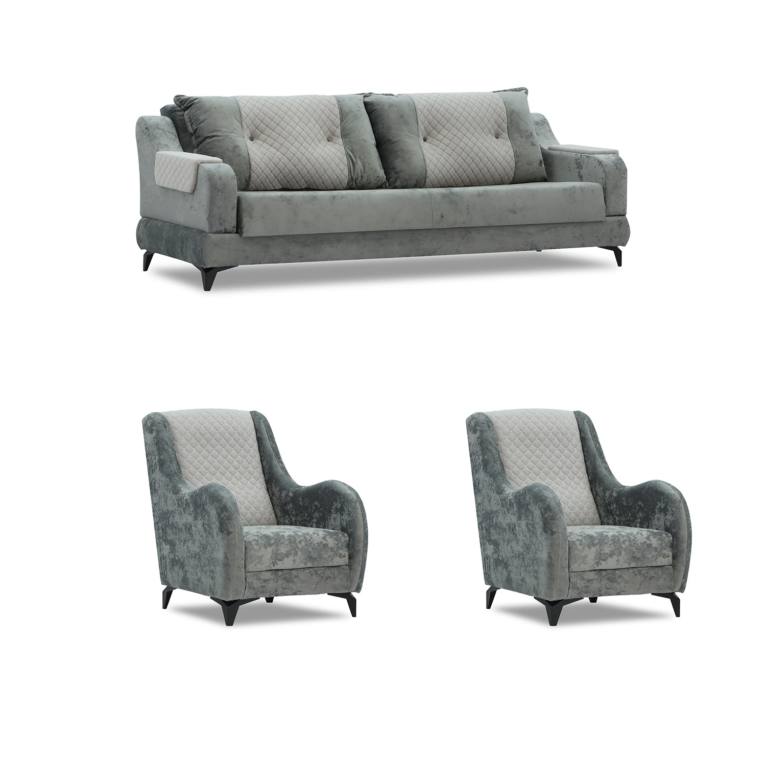 sofa set HOBEL OLIVIA 3+1+1 L38120/AB BLACK/GREY MONACO 14/GREY BUKLE 9 (4)