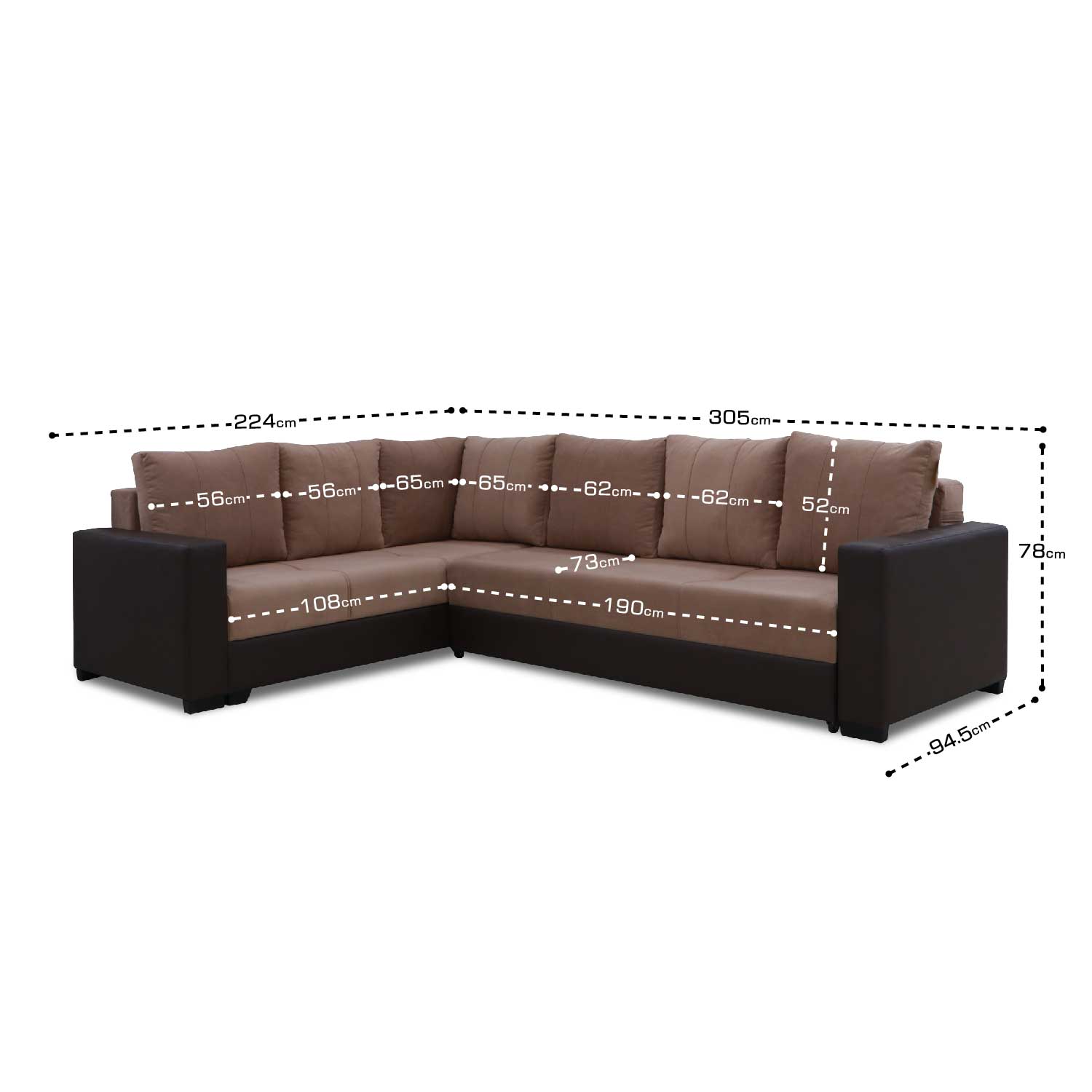 sofa HOBEL CORNER ERICA COFFEE V460/ LIGHT BROWN VIVALDI 20 L(6)