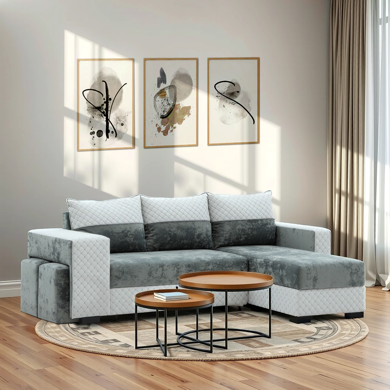 დივანი HOBEL CORNER SONYA GREY MONACO 14/LIGHT GREY BONCHUK 19  R G (5)