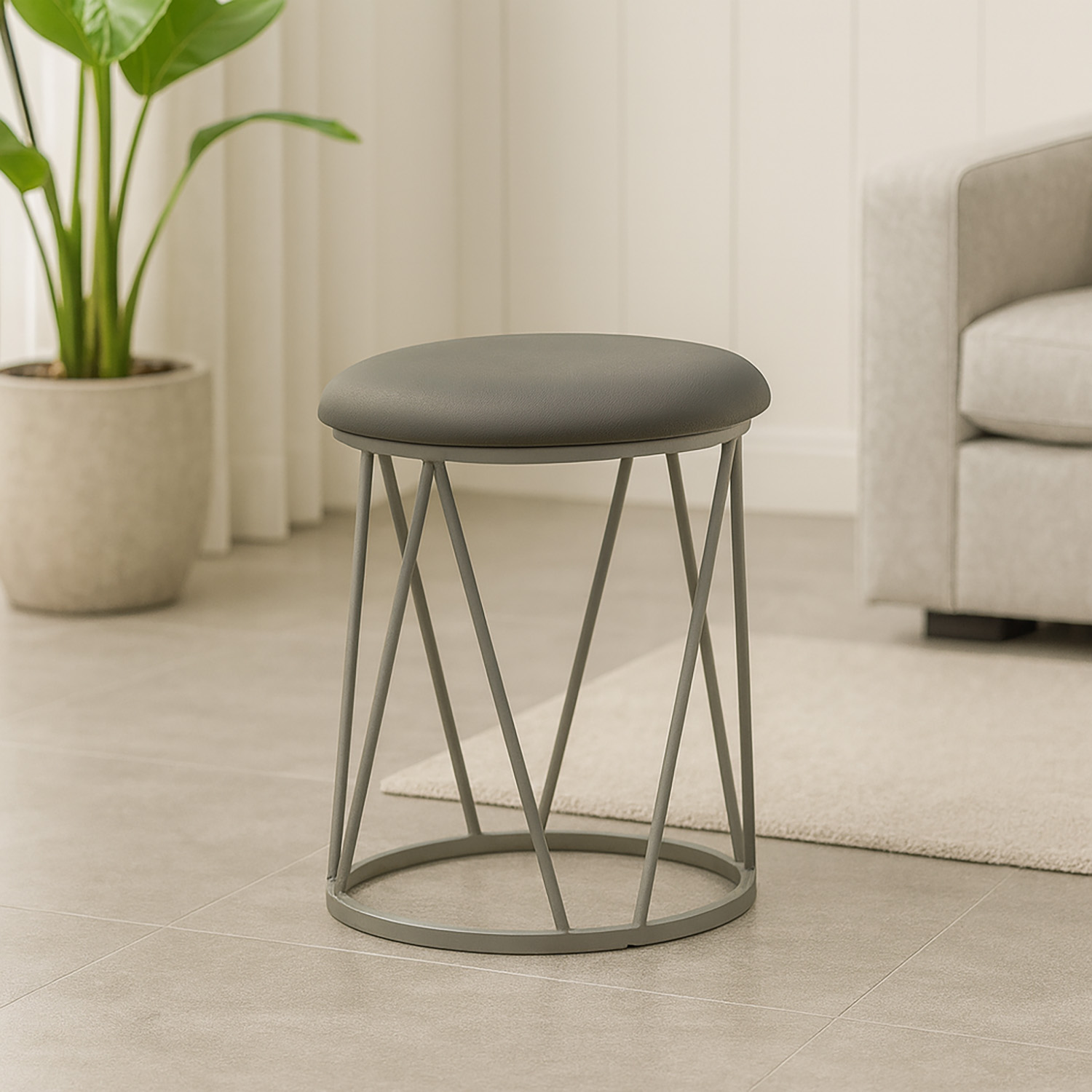 stool & pouf HOBEL GLOW METAL GREY7035/LEATHER GREY (1)