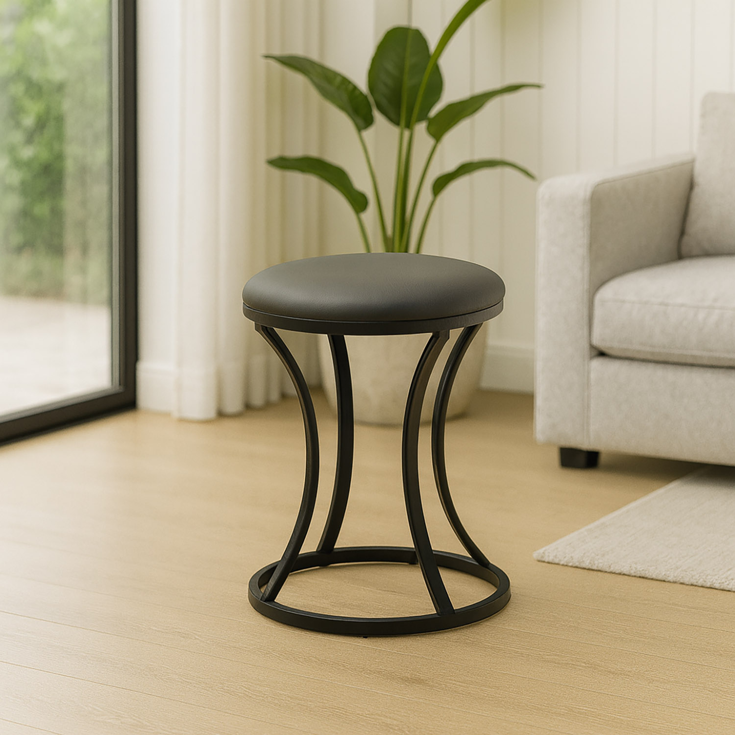 stool & pouf HOBEL RING METAL BLACK/LEATHER GREY (1)