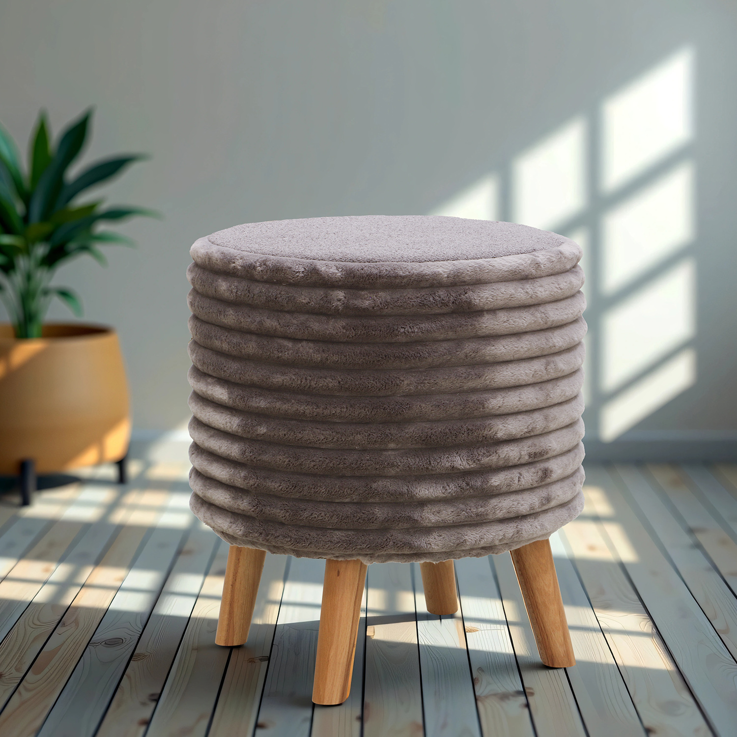 ტაბურეტი და პუფი HOBEL SONYA ROUND MEGA TAUPE/GREY BUK 7 (1)
